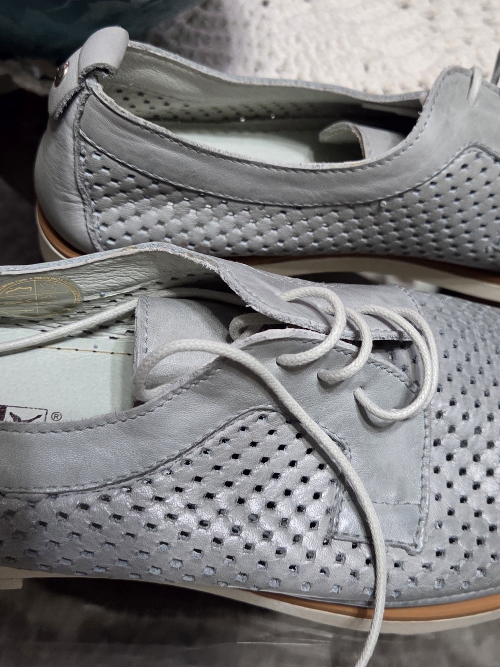 PIKOLINOS Light Gray Perforated Lace-Up Flats